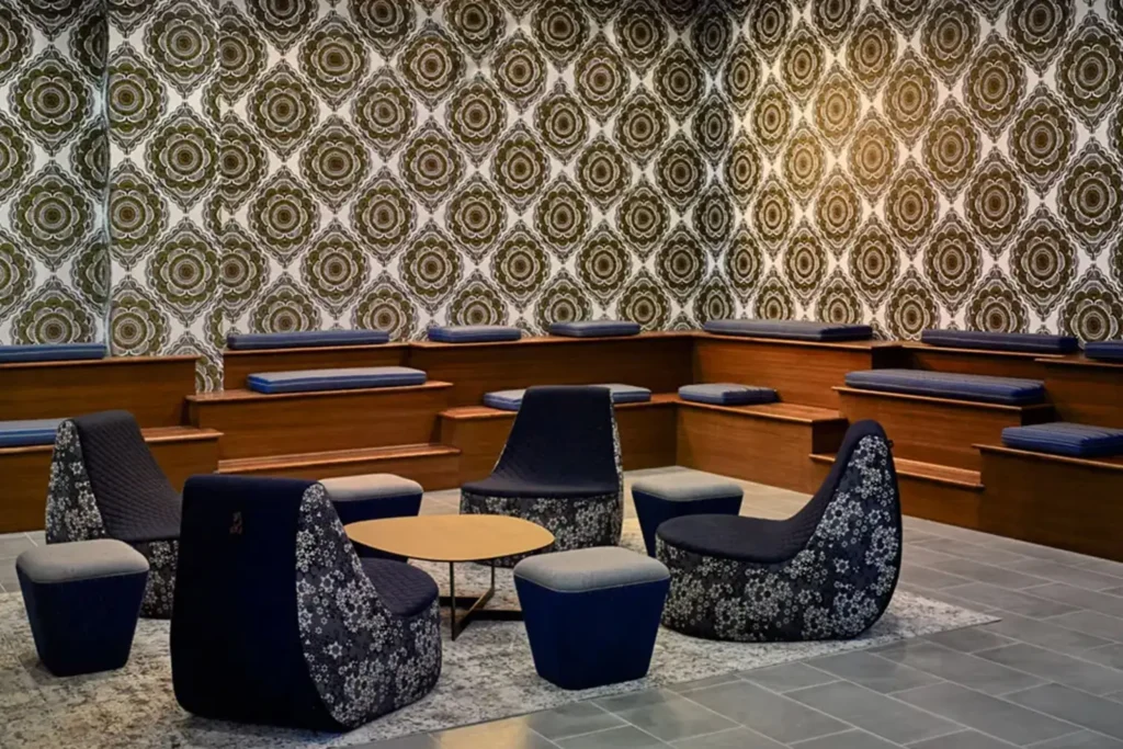 Contemporary lounge space at 320 West Mag, apartments near Auburn University campus.